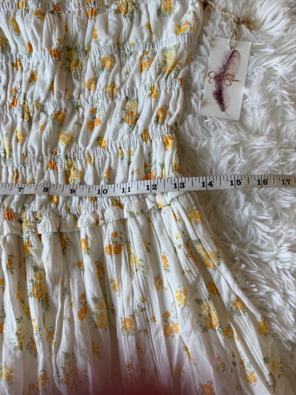 Jessica Simpson Yellow Floral Strapless Smocked Bubble Hem Mini Dress NWT Sz S - Picture 6 of 9